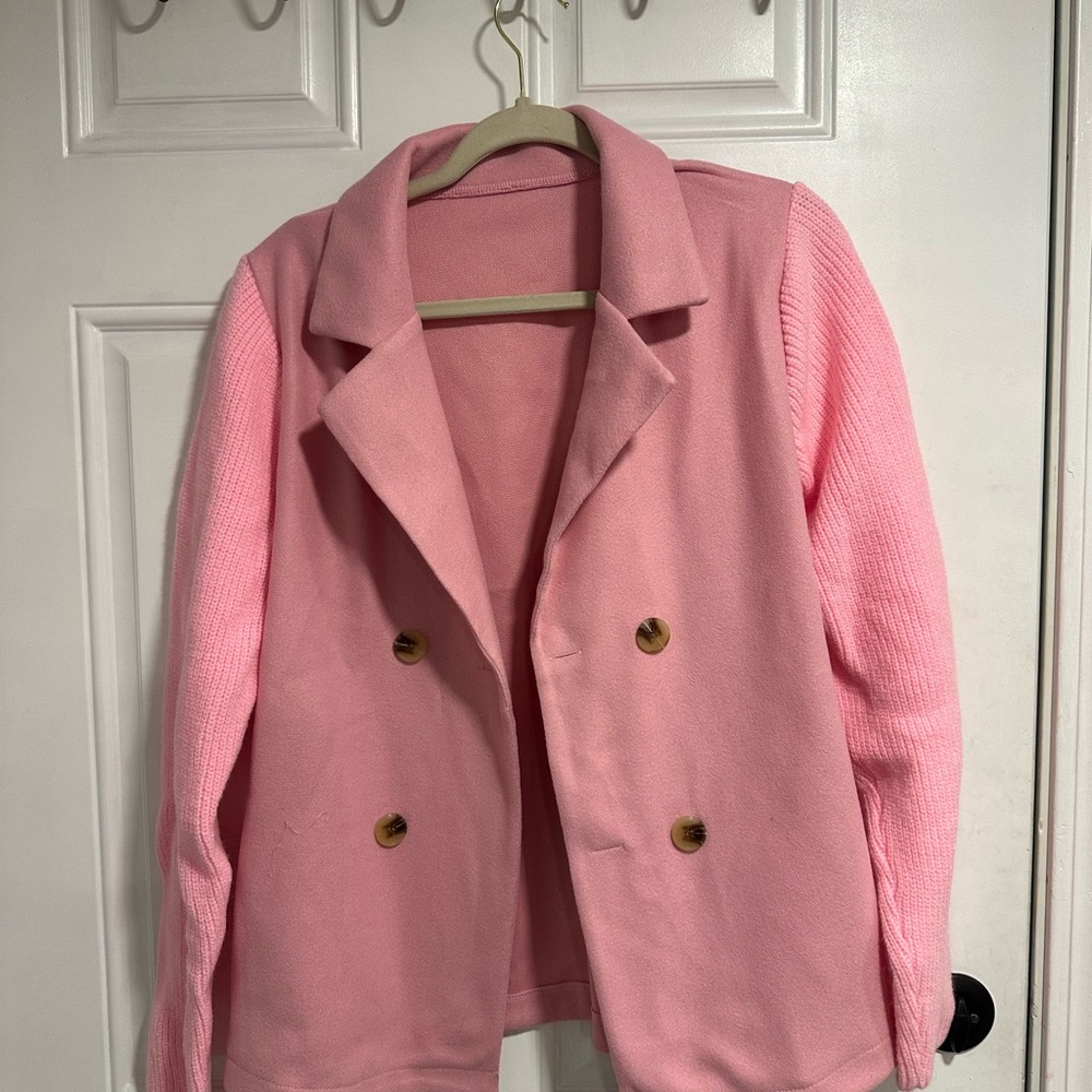 Elegant Pink Double-Breasted Women's Pea Coat